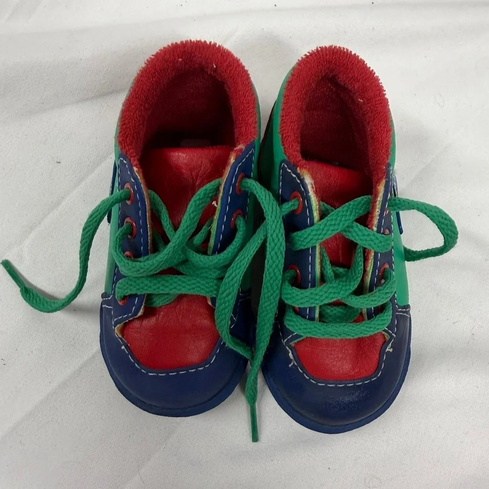 Vintage 70's Toddler University Kid's Red Blue Green Colorblock‎ Sneakers Sz 3